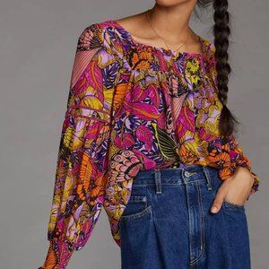 Anthropologie Alexandra Farmer Puff-Sleeved Blouse Top